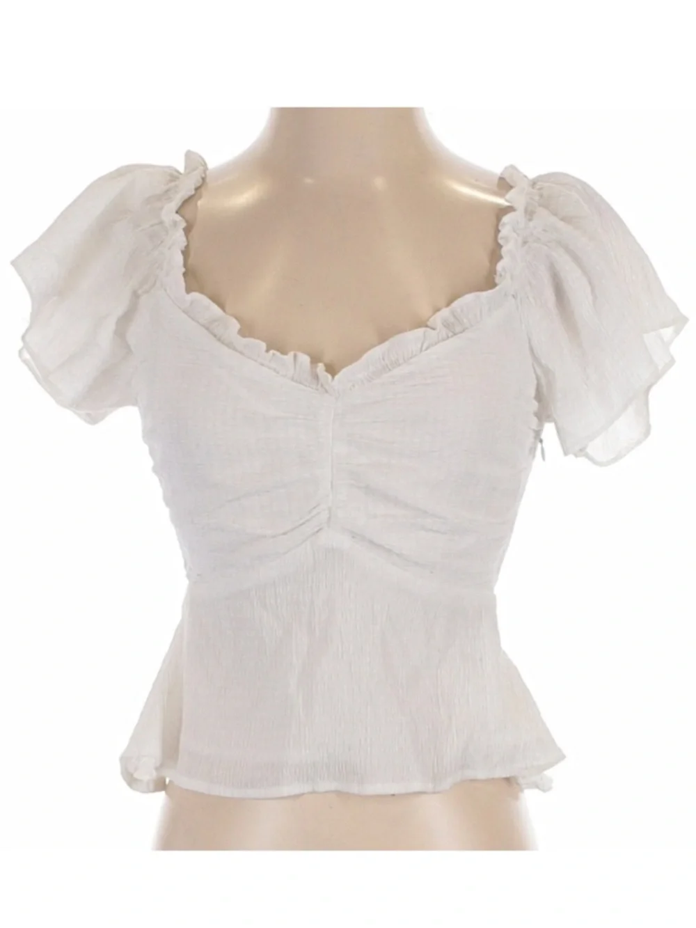 ASTR cream Textured Puff Sleeve Peplum Blouse size L